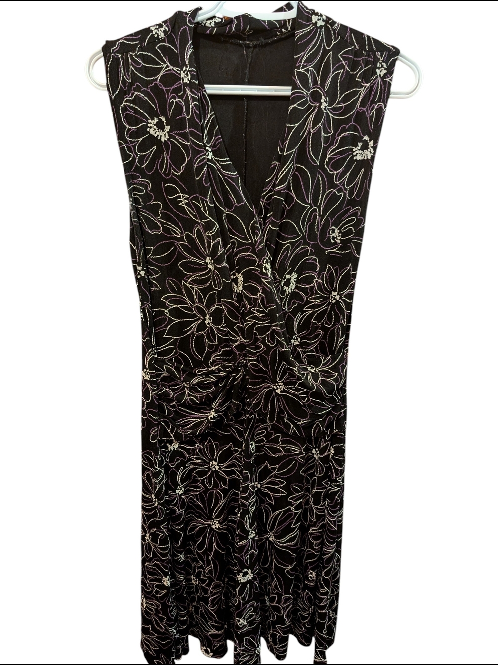 Sleeveless Black Floral Wrap Dress
